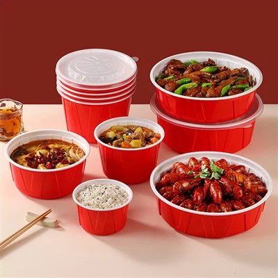 Rød og hvit korrugert bolle sirkulær amerikansk emballasjeboks